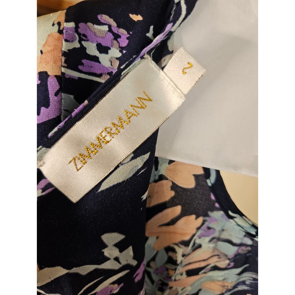 Zimmermann Navy Silk Shift Dress Sheer Overlay Floral Zip Back Sz 2 - Picture 11 of 11